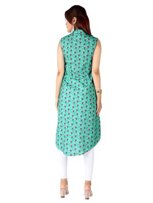 sea green printed asymmetric kurti - 18235796 - Standard Image - 3