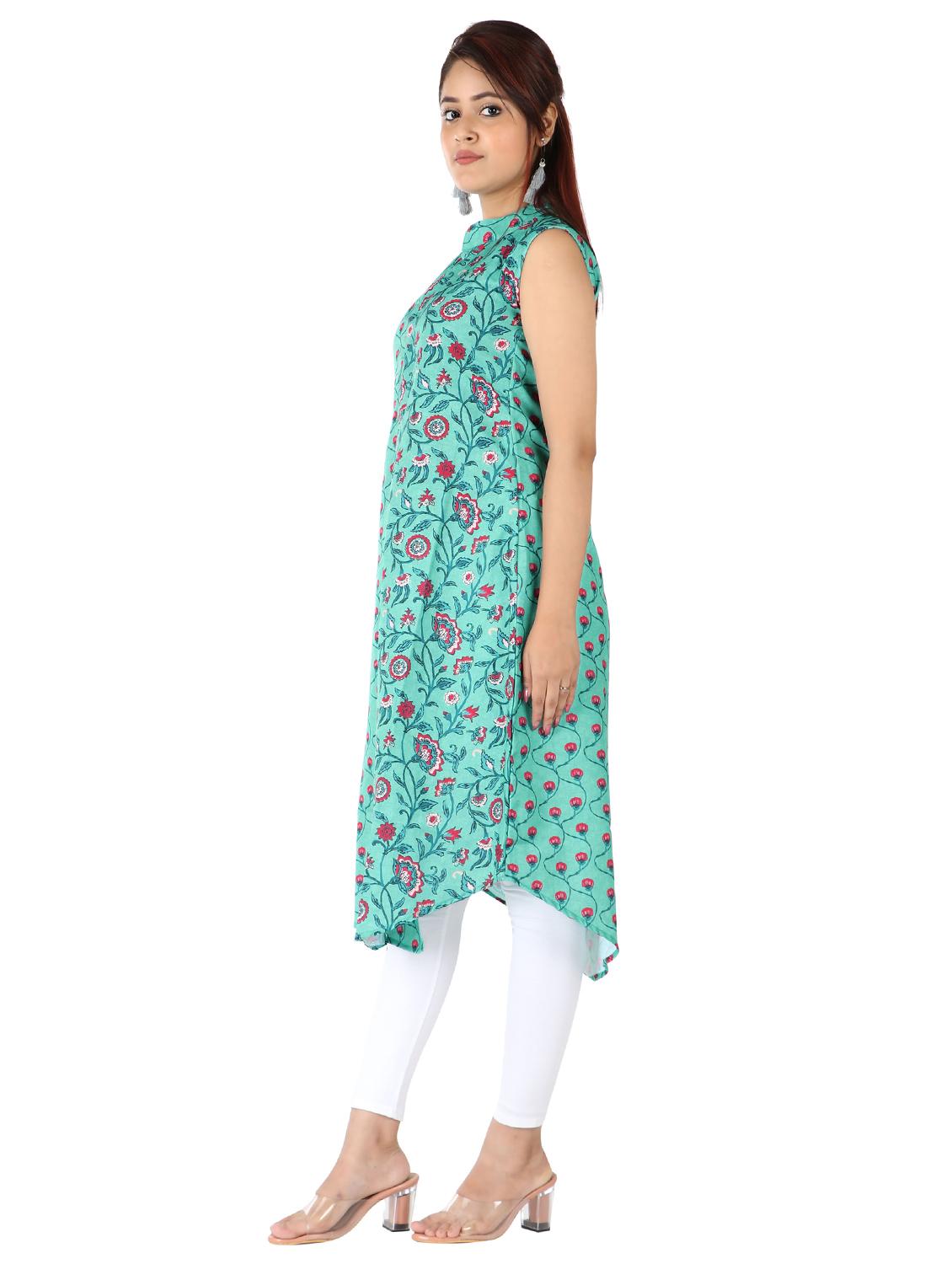 sea green printed asymmetric kurti - 18235796 - Zoom Image - 2