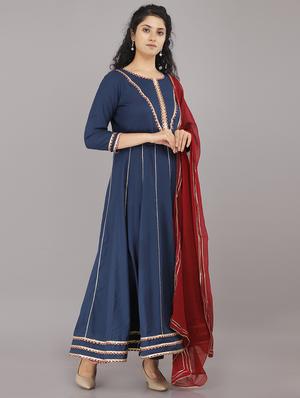 blue rayon kurta pant set - 18240030 - Standard Image - 2