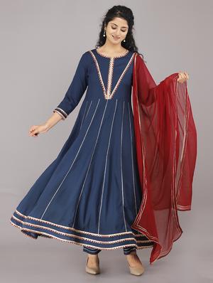 blue rayon kurta pant set - 18240030 - Standard Image - 3