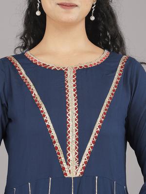 blue rayon kurta pant set - 18240030 - Standard Image - 5