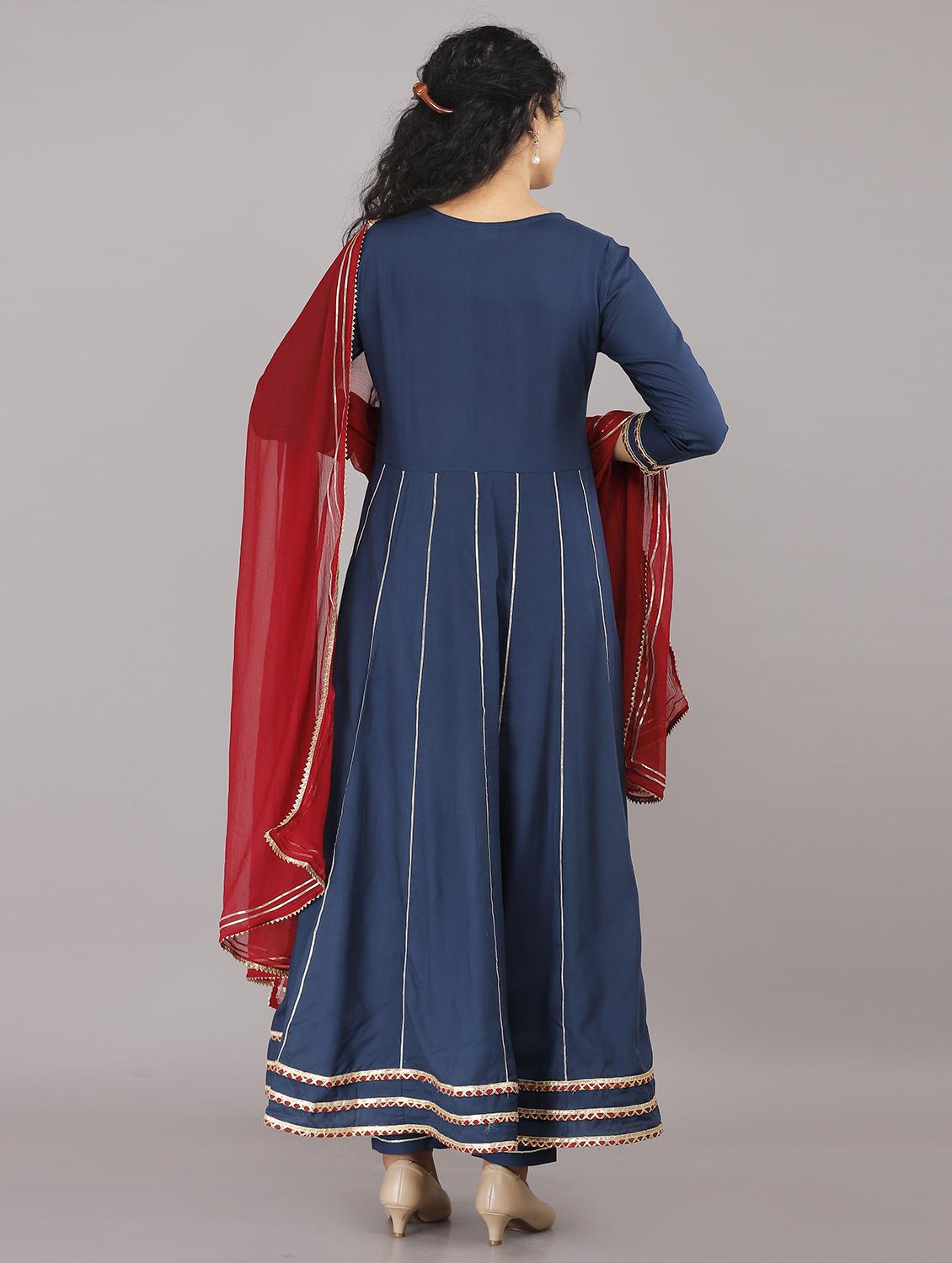 blue rayon kurta pant set - 18240030 - Zoom Image - 4