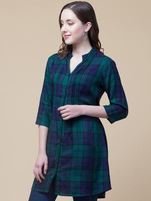 mandarin neck checkered tunic - 18244175 - Standard Image - 2