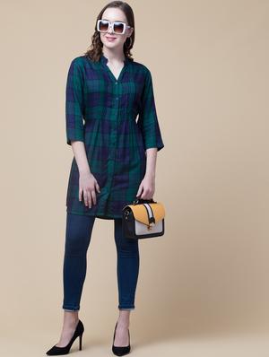 mandarin neck checkered tunic - 18244175 - Standard Image - 4