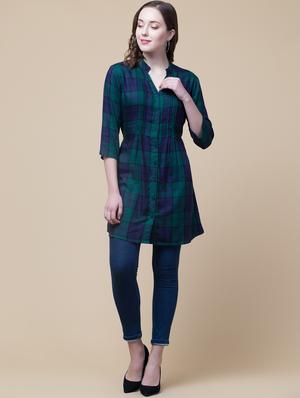 mandarin neck checkered tunic - 18244175 - Standard Image - 5