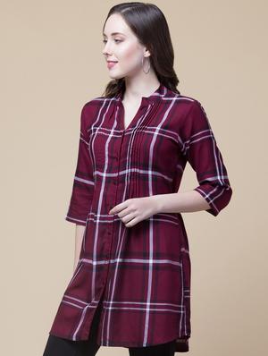 mandarin neck checkered tunic - 18244176 - Standard Image - 2