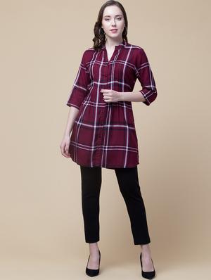 mandarin neck checkered tunic - 18244176 - Standard Image - 4
