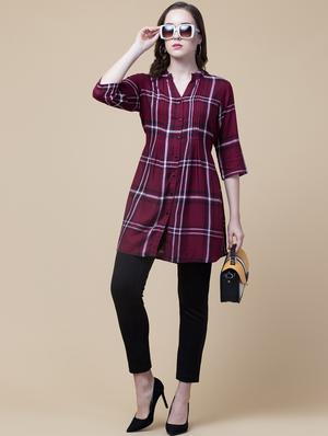 mandarin neck checkered tunic - 18244176 - Standard Image - 5