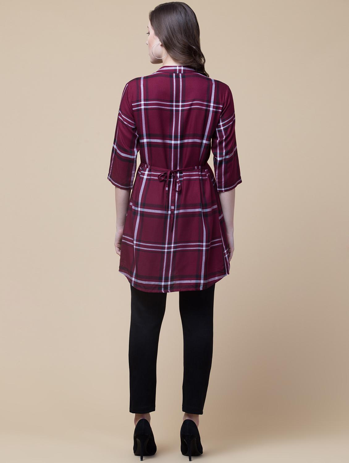 mandarin neck checkered tunic - 18244176 - Zoom Image - 3