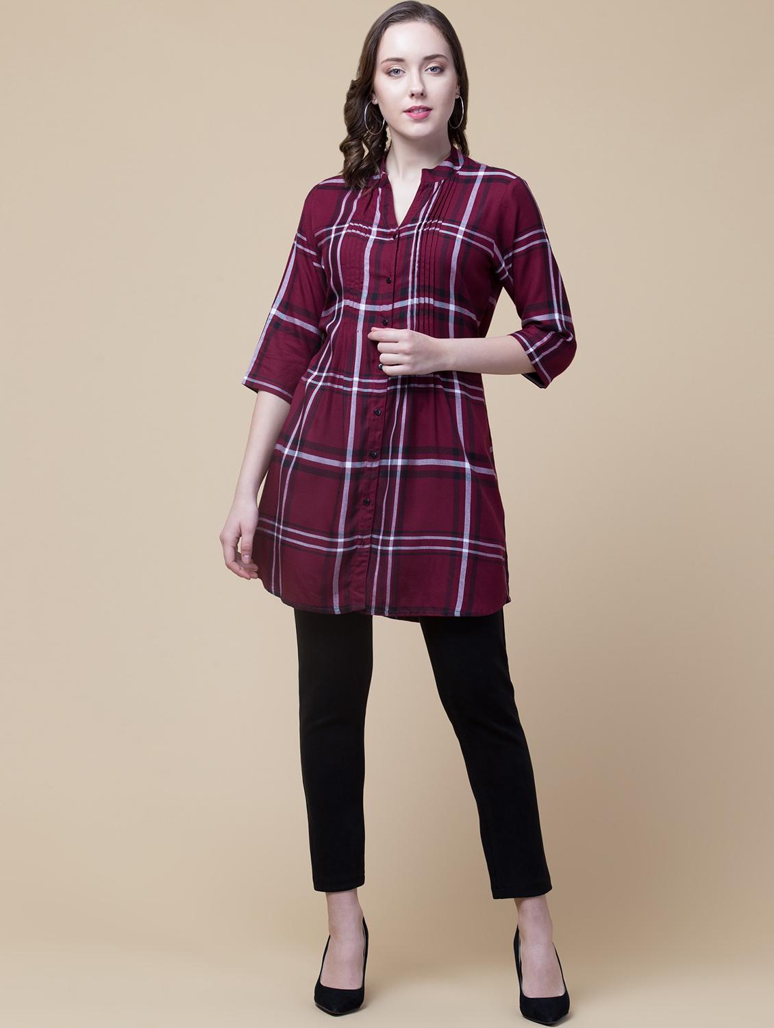 mandarin neck checkered tunic - 18244176 - Zoom Image - 4
