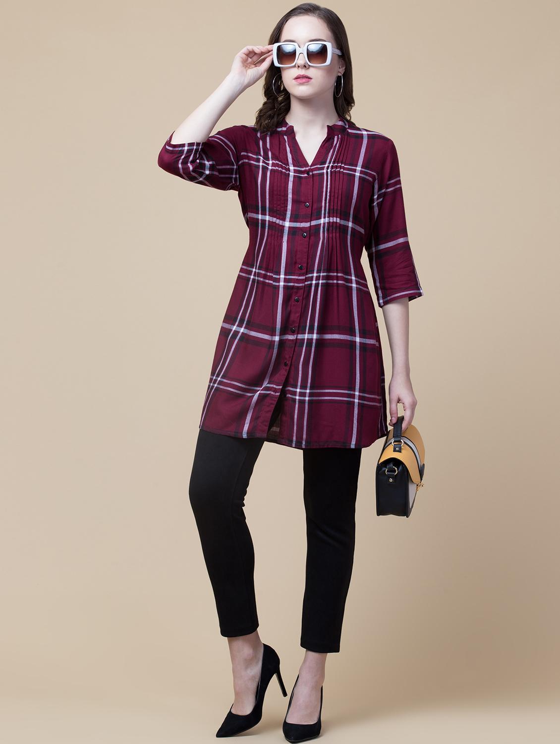 mandarin neck checkered tunic - 18244176 - Zoom Image - 5