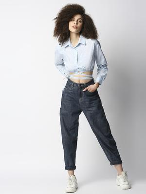 tie front printed crop shirt - 18244762 - Standard Image - 5
