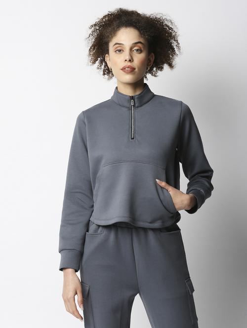 mandarin neck solid pullover - 18245381 - Standard Image - 1