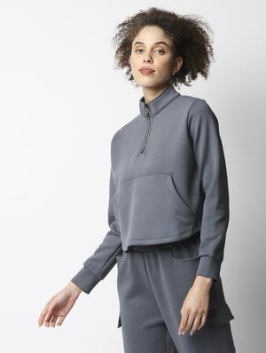mandarin neck solid pullover - 18245381 - Standard Image - 2
