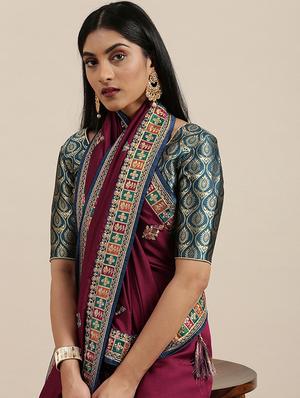burgundy embroidered saree with blouse - 18246097 - Standard Image - 3