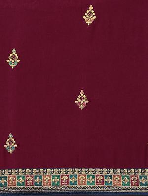 burgundy embroidered saree with blouse - 18246097 - Standard Image - 4
