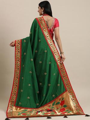 green art silk embroidered saree with blouse - 18246103 - Standard Image - 2