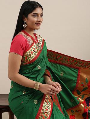 green art silk embroidered saree with blouse - 18246103 - Standard Image - 3