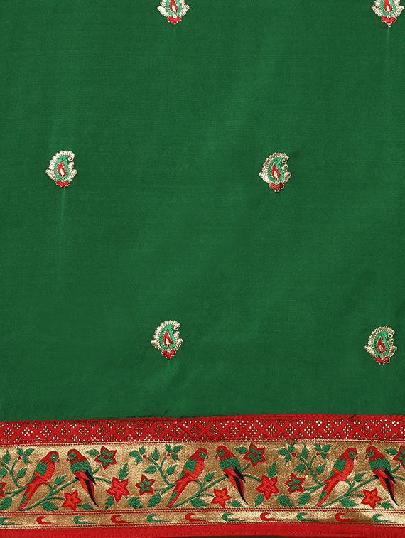 green art silk embroidered saree with blouse - 18246103 - Zoom Image - 4