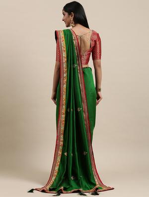 green art silk embroidered saree with blouse - 18246201 - Standard Image - 2