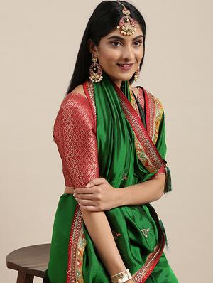 green art silk embroidered saree with blouse - 18246201 - Standard Image - 3