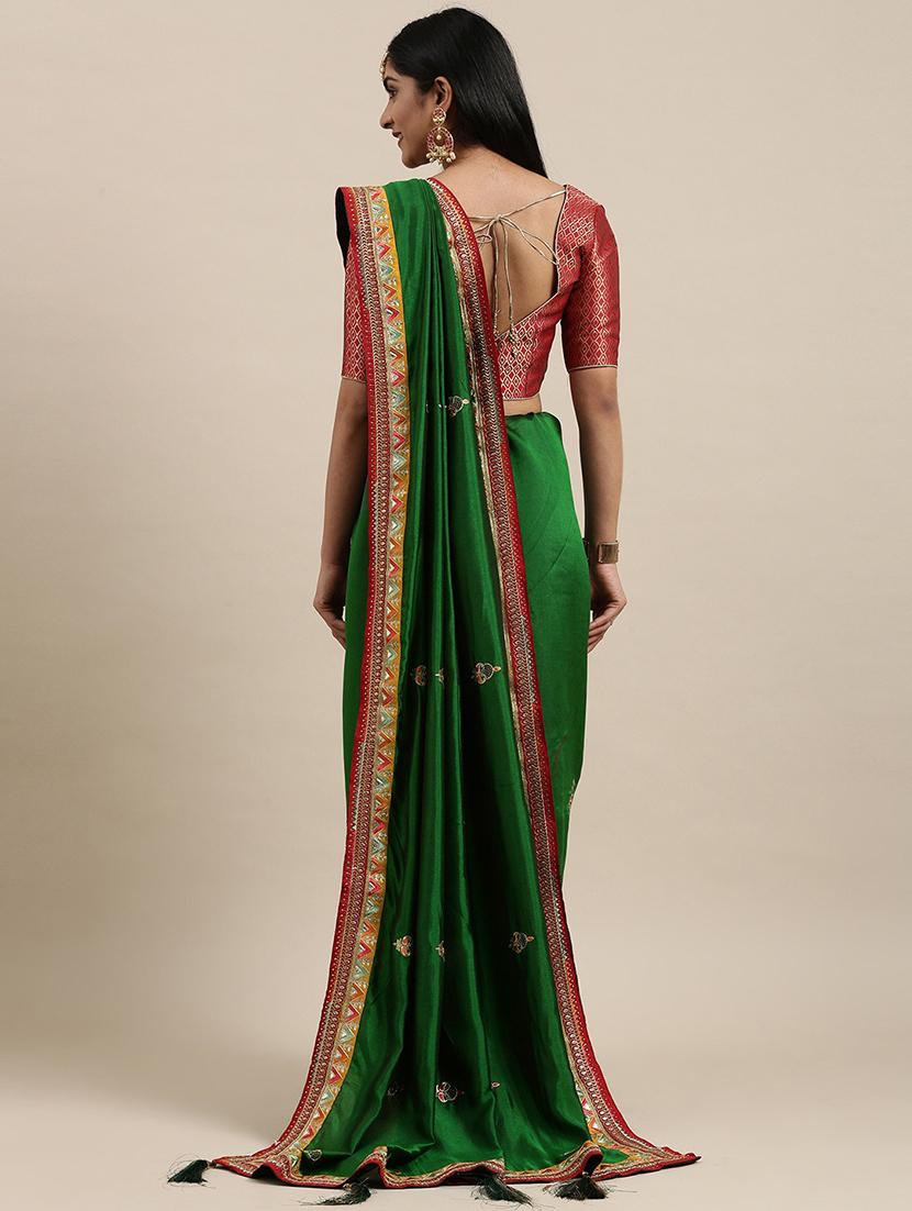 green art silk embroidered saree with blouse - 18246201 - Zoom Image - 2