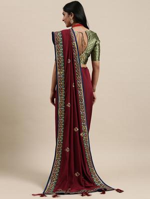 maroon art silk embroidered saree with blouse - 18246202 - Standard Image - 2