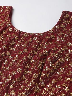 maroon raw silk flared lehenga - 18247896 - Standard Image - 4