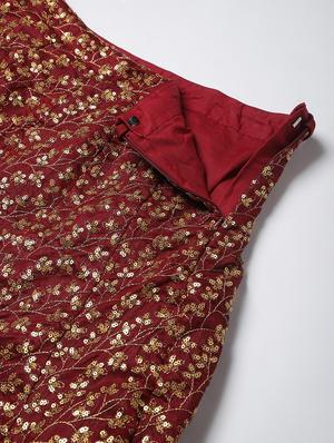 maroon raw silk flared lehenga - 18247896 - Standard Image - 5