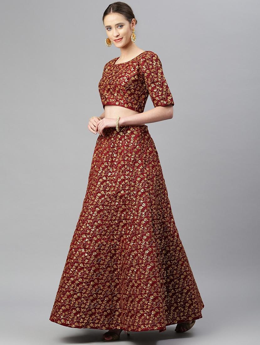 maroon raw silk flared lehenga - 18247896 - Zoom Image - 2