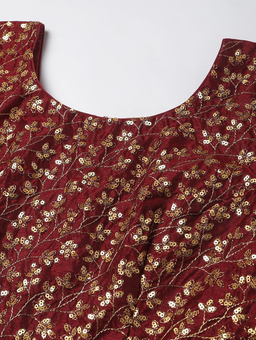 maroon raw silk flared lehenga - 18247896 - Zoom Image - 4