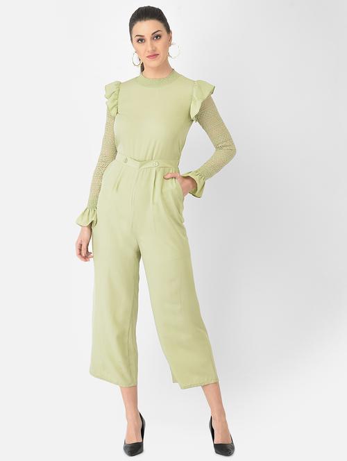 frill detail solid full leg jumpsuit - 18248238 - Standard Image - 1