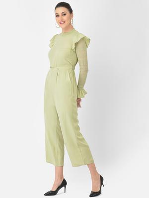 frill detail solid full leg jumpsuit - 18248238 - Standard Image - 3