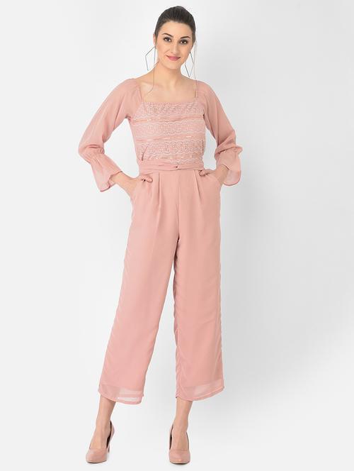 square neck laced full leg jumpsuit - 18248247 - Standard Image - 1