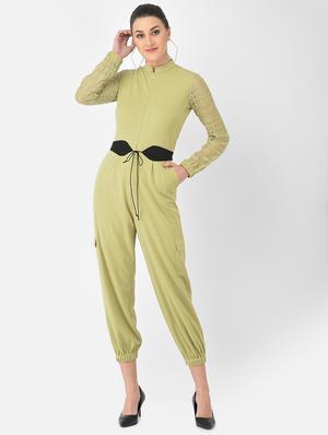 mandarin neck belted full leg jumpsuit - 18248250 - Standard Image - 2