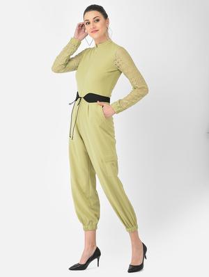 mandarin neck belted full leg jumpsuit - 18248250 - Standard Image - 3