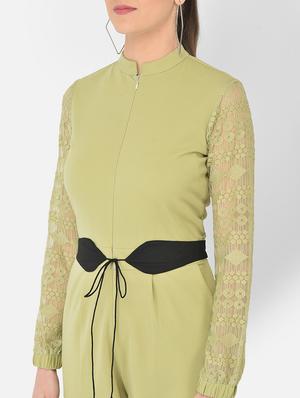 mandarin neck belted full leg jumpsuit - 18248250 - Standard Image - 5
