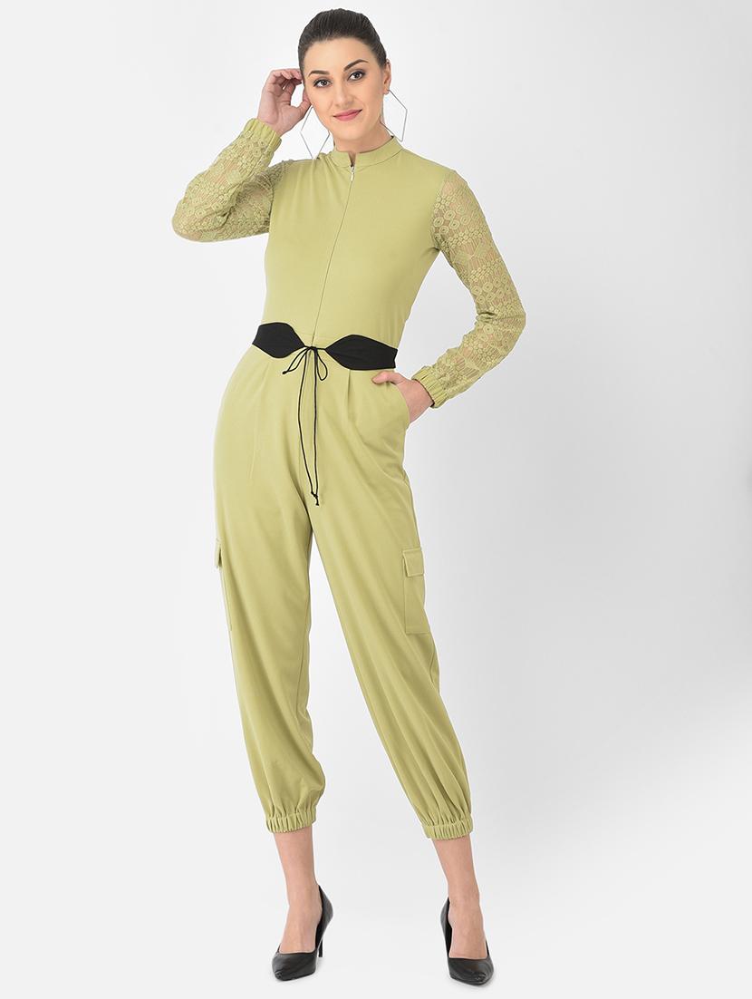 mandarin neck belted full leg jumpsuit - 18248250 - Zoom Image - 2