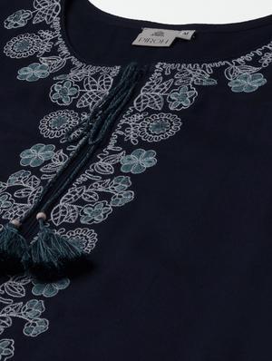 navy solid straight kurta - 18248269 - Standard Image - 4