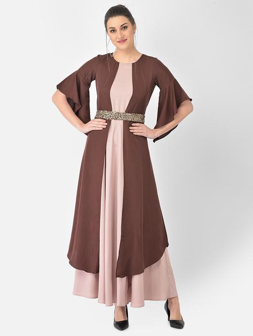 brown solid a-line ethnic dress - 18248496 - Standard Image - 1