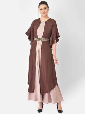 brown solid a-line ethnic dress - 18248496 - Standard Image - 2