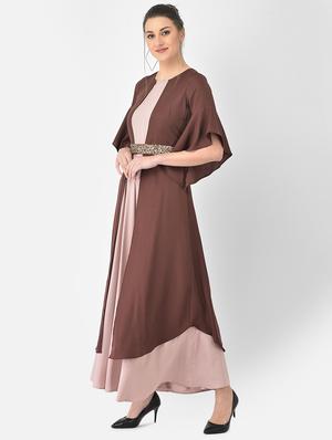brown solid a-line ethnic dress - 18248496 - Standard Image - 3