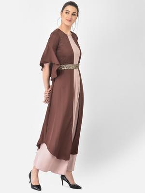brown solid a-line ethnic dress - 18248496 - Standard Image - 4