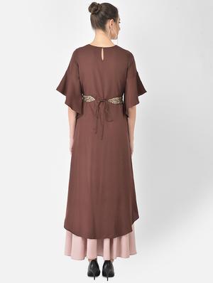 brown solid a-line ethnic dress - 18248496 - Standard Image - 5