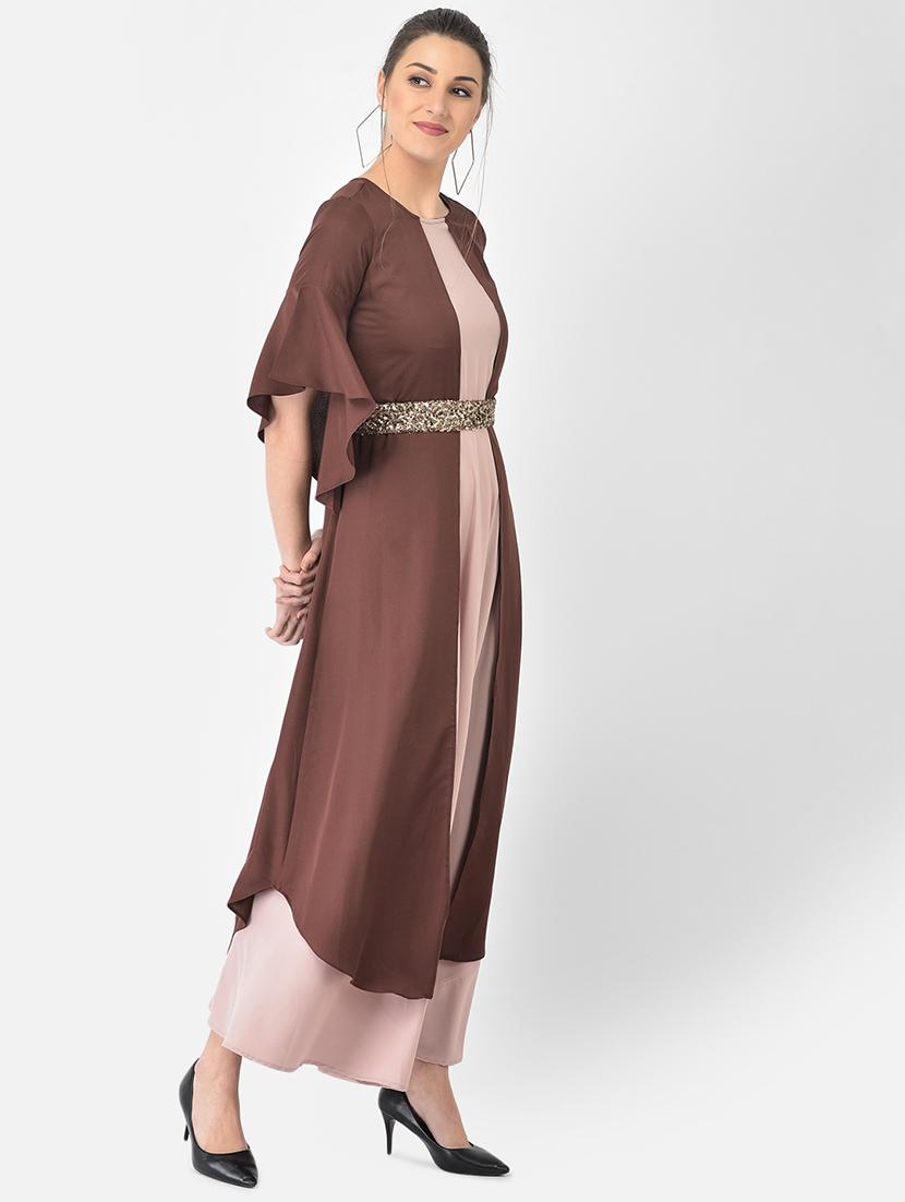 brown solid a-line ethnic dress - 18248496 - Zoom Image - 4