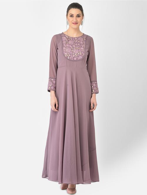 purple solid flared ethnic dress - 18248497 - Standard Image - 1