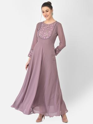 purple solid flared ethnic dress - 18248497 - Standard Image - 2