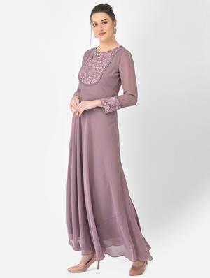 purple solid flared ethnic dress - 18248497 - Standard Image - 3