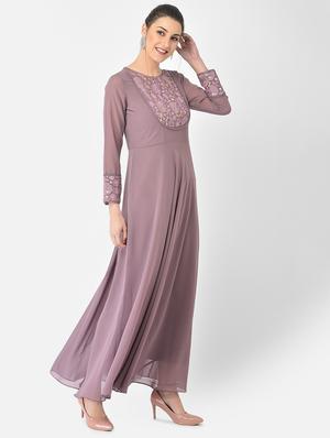 purple solid flared ethnic dress - 18248497 - Standard Image - 4