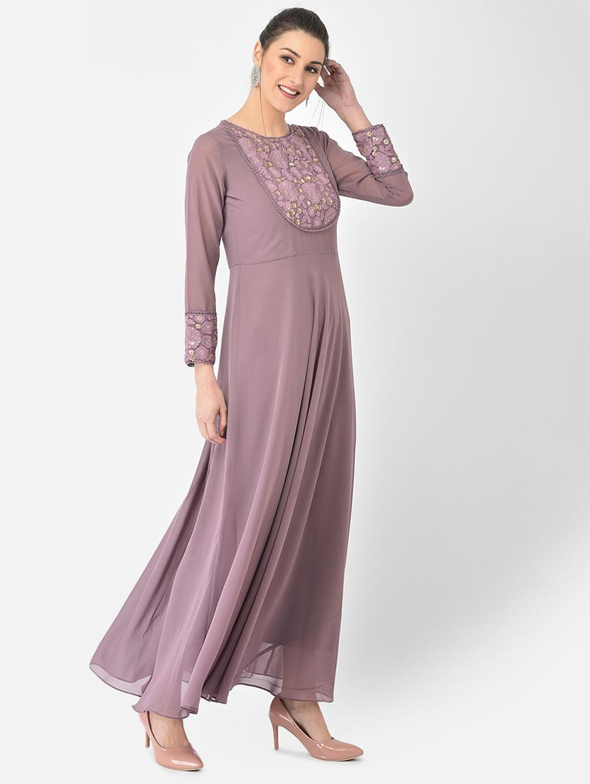 purple solid flared ethnic dress - 18248497 - Zoom Image - 4